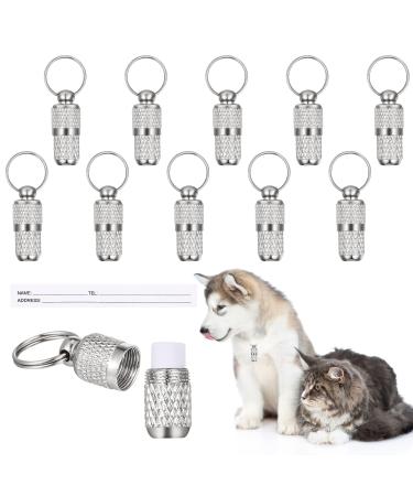 Popuppe 10 Pack Pet ID Tags Stainless Steel Mini Anti-Lost with Name Tag and Tel Address Label Barrel Tubes Tag for Puppy and Kitten Collar Silver Accessories