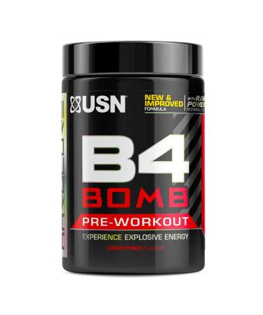 USN Pre Workout B4 Bomb Cherry 300g: Explosive Pre Workout Energy Drink Powder with Caffeine Beta-alanine l-Citrulline (20 servings) Cherry 20 Servings (Pack of 1)
