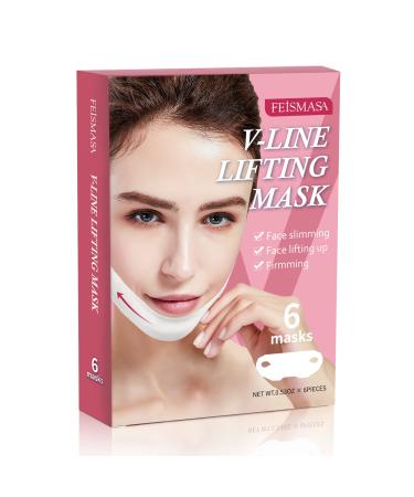 V Line Lifting Mask Double Chin Mask Chin Lifter For Double Chin V Shaped Slimming Face Mask 6 Pcs pink