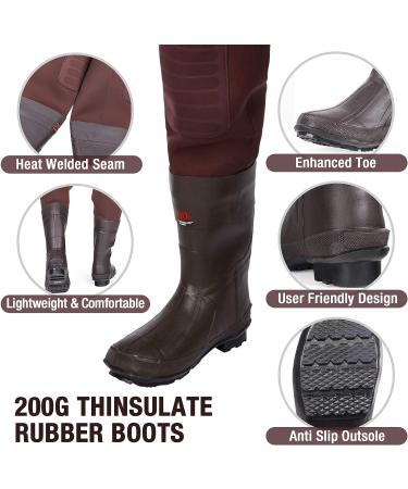 HISEA Neoprene Fishing Chest Waders with Cleated Bootfoot - Brown - Size M10/W12 - Buy Online on GoSupps.com