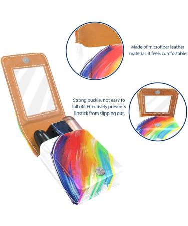 Stylish Leather Lipstick Case Organizer with Mirror | Mini Lip Gloss Holder Bag - Watercolor Lines Rainbow Design - Buy Online on GoSupps.com