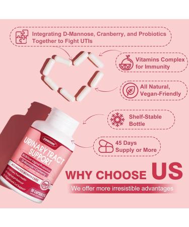 ZEBORA Urinary Tract Health for Women - Vaginal Probiotics for Women Digestive Health and pH Balance - D Mannose Supplements with Cranberry to Cleanse Urinary Tract & Bladder - 90 Capsules - Buy Online on GoSupps.com