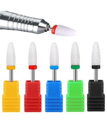 YUEMING 5 pcs 3/32" Ceramic Nail Drill Bits Set Safety Cuticle Clean Gel Remove Professional Grinding Wheel Grinding Head Nail Cutter Tips Set for Manicure Pedicure Nail Care color