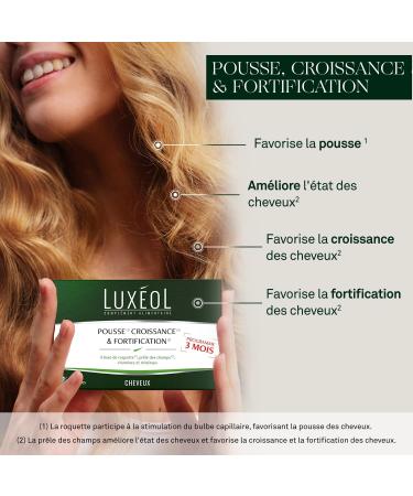 LUX OL - Growth & Fortification - Food Supplement - Rocket Field Horsetail Zinc Copper Selenium Vitamin B8 & B6 - Made in France - 3 Month Hair Program - 90 Capsules - Buy Online on GoSupps.com