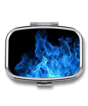 Blue Flame Pill Box Cute Square Pill Case Portable Medicine Tablet Vitamin Holder Organizer for Purse Pocket