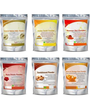 DX Face Pack for Healthy Radiant Skin - Multani Mitti Sandalwood Orange Bind Rose Petals Masoor Dal Amba Haldi Powder (50g each)