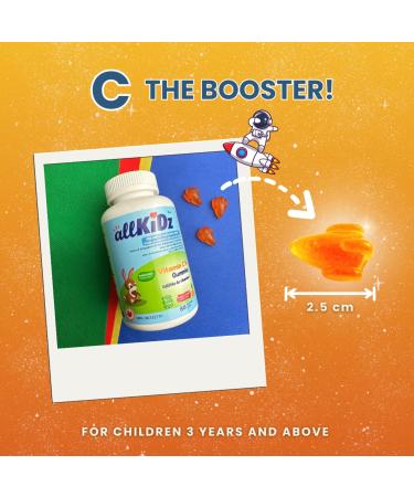 allKiDz Vitamin C Gummies for Kids Children 150mg Immune Booster Antioxidant Bones Teeth Supplement Vegan Pectin Plant-based Great Tasting Rocket-shaped Gummies Orange Pineapple Flavour 80 Count - Buy Online on GoSupps.com