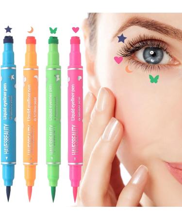 Stamp Eye Liner Pencil | Waterproof Liquid Stamp Eye Liner Pencil 4 Color Eye Stencil Makeup Tool With Star Moon Butterflies Heart Shapes for Parties - Buy Online on GoSupps.com