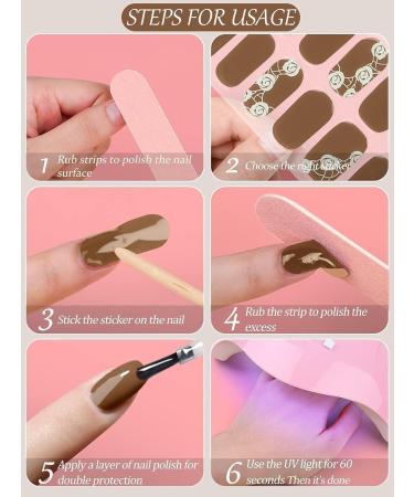 Kalolary Gel Nail Polish Strips Nail Gel Art Sticker Waterproof Full Nail Wraps Decal Sets with Scissors Nail File and Stick for Women Girls Nail Art Decor (UV/LED Lamp Required)-18 - Buy Online on GoSupps.com