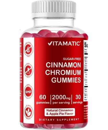 Vitamatic Sugar Free Chromium Gummies with Ceylon Cinnamon - 2000 mg per Serving - Non-GMO - Gluten Free - 60 Vegan Gummies
