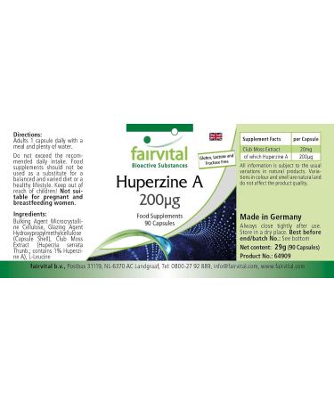 Fairvital | Huperzine A 200mcg - Lycopod Extract - 90 Capsules - Pure Substance - Buy Online on GoSupps.com