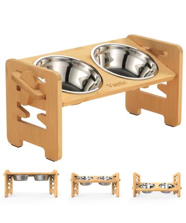 Vantic Elevated Dog Bowls - Adjustable Raised Dog Bowls for Large Dogs, Medium Dogs and Small Dogs, Durable Bamboo Dog Food Bowl Stand with 2 Stainless Steel Bowls and Non-Slip Feet for Small Dogs and Cats