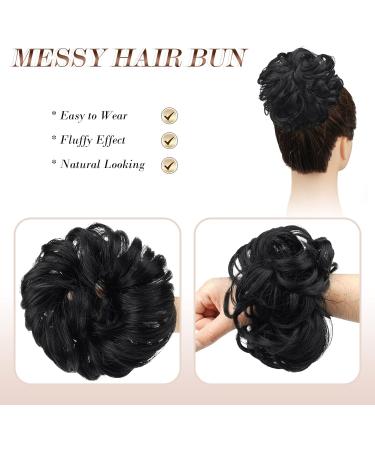 FESHFEN Messy Bun Hair Piece Scrunchie - Synthetic Wavy Curly Chignon Ponytail Extension in Jet Black - 38g - for Women, Girls, Kids - Buy Online on GoSupps.com