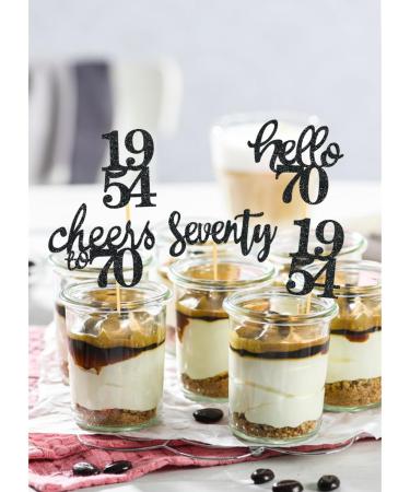 24 Pieces Glitter 70th Birthday Cupcake Toppers | 70th Birthday Decorations | 1954 Theme Party Accessories | Black Cake Decor - Buy Online on GoSupps.com