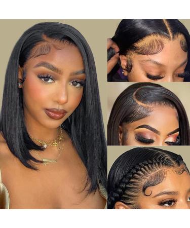 Bob Wig Human Hair 14 Inch 13x4 HD Lace Front Wigs Human Hair Pre Plucked Lace Frontal Short Bob Wigs for Black Women Human Hair Straight Wig Natural Black Color(14 Inch  Bob Wig Human Hair)