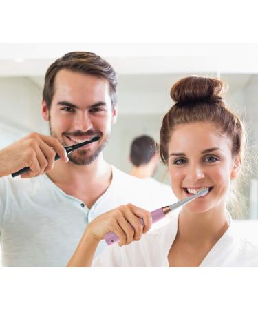 Dnsly Electric Toothbrush 2 Pack with 10 Brush Heads - Travel Rechargeable Sonic Toothbrush for Adults and Kids - 30 Day Battery Life - 2 Minute Timer - Black and Pink - Buy Online on GoSupps.com