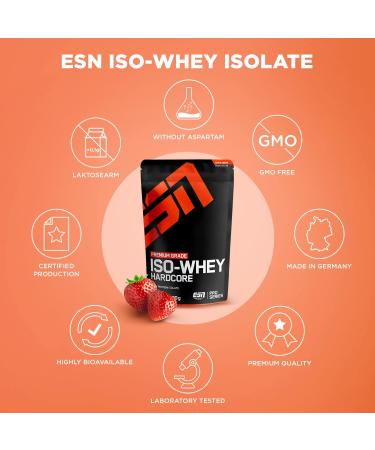 ESN IsoWhey Hardcore Whey Protein Isolate Strawberry 2 x 1000 g + Free ESN Shaker Strawberry 1000 g (Package of 2) - Buy Online on GoSupps.com
