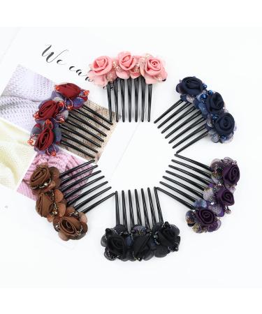 6 Pack Artificial Rose Flower Hair Combs for Women - Floral Bun Holders and Barrettes for Thick Hair - French Twist Chignon Updo Accessories - Buy Online on GoSupps.com