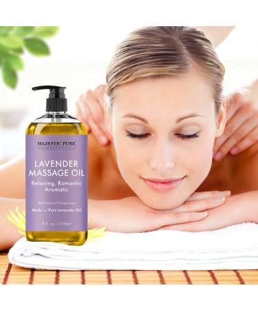 Majestic Pure Lavender Massage Oil - Calming, Soothing & Relaxing Therapy Blend for Men and Women - 8 fl oz - Buy Online on GoSupps.com