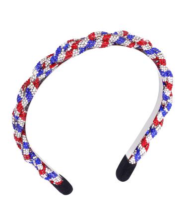 Rhinestone Headbands Patriotic Crystal Red White Blue Stripes Twist Hairband 4th of July Holiday Party Hair Accessories for Women C 4th of july twist Headband2348