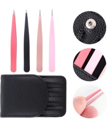 Beaupretty Professional Tweezers Set 4 Tips for Ingrown Hair & Eyebrow Removal | Leather Mixed 9.5x1.5cm - Buy Online on GoSupps.com