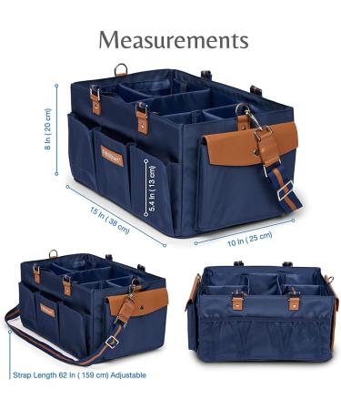 Waterproof Diaper Caddy with Shoulder Strap - Baby Diaper Organizer with Entertainment Pouch - Blue Canvas Fabric - Easy Clean Diaper Caddy with Multiple Compartments - Buy Online on GoSupps.com