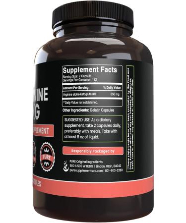 PURE ORIGINAL INGREDIENTS Arginine AAKG (365 Capsules) No Magnesium Or Rice Fillers Always Pure Lab Verified 365 Count (Pack of 1) - Buy Online on GoSupps.com