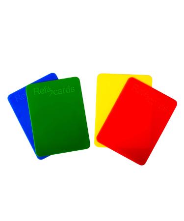 RefStuff RefScards Soccer Referee Red and Yellow Cards Caution and Dismissal Cards (Pack of 4 inc Blue & Green)