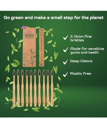 Bamboo Aesthetic Toothbrush Wood Set of 10 | Ultra Soft Bristles | Charcoal Infused | American Brand | Upgrade Hygiene & Reduce Waste | Earth Friendly - Buy Online on GoSupps.com