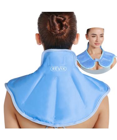 REVIX Ice Pack for Neck and Shoulders Upper Back Pain Relief, Large Neck Ice Pack Wrap with Soft Plush Lining, Reusable Gel Cold Compress for Rotator Cuff Injuries, Swelling Skyblue