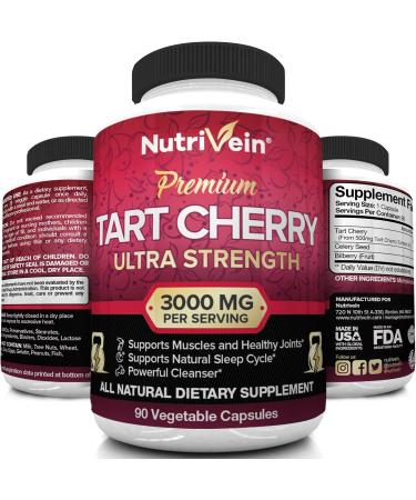 Nutrivein Tart Cherry Ultra Strength 3000mg - 90 Vegan Capsules | Premium Antioxidant & Joint Support - Buy Online on GoSupps.com