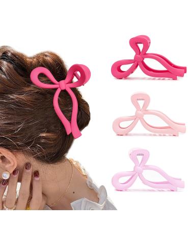 3 Pcs Hair Claw Clips Strong Hold Hair Clips Claw Large Bow Claw Clips for Thick Thin Hair Cute Hair Clips Styling Accessories for Women Girls (B)