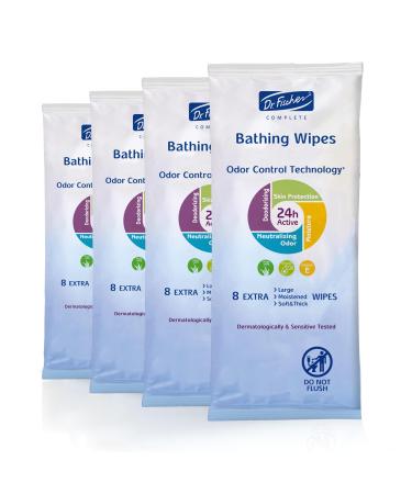 Dr. Fischer Rinse Free Bathing Wipes - Large Hygienic Cleansing Body Wipes for Adults - Disposable Bathing Wipes (32 Large Wipes). Bath Wipes for Adults.
