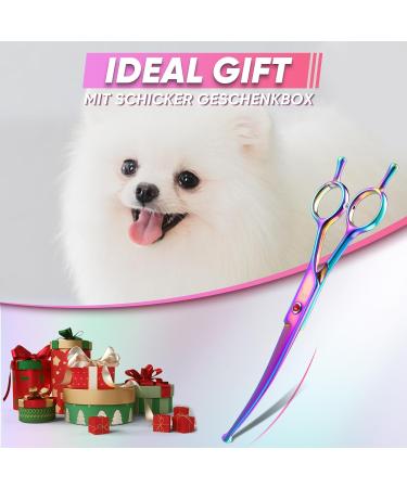 Professional Curved Dog Care Scissors - Safe Round Pointed Pet Fur Scissors for Dogs & Cats | Japanese 440C Stainless Steel | Rainbow Design - Buy Online on GoSupps.com