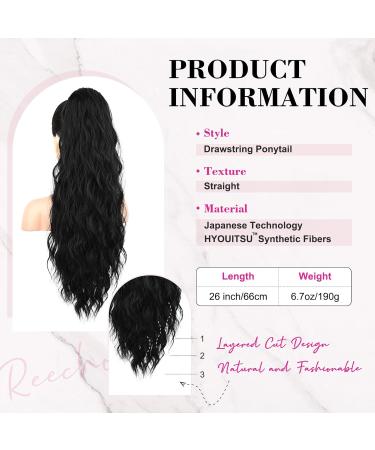 REECHO 26 Long Beach Wave Drawstring Ponytail Extension - Synthetic Hairpiece for Women in Black - Buy Online on GoSupps.com