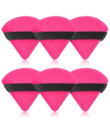 Pimoys 6 Pieces Triangle Powder Puff Face Makeup Sponge Soft Velour Puffs for Loose Powder Setting Powder Cosmetic Foundation Sponge Beauty Makeup Tool Rose Red