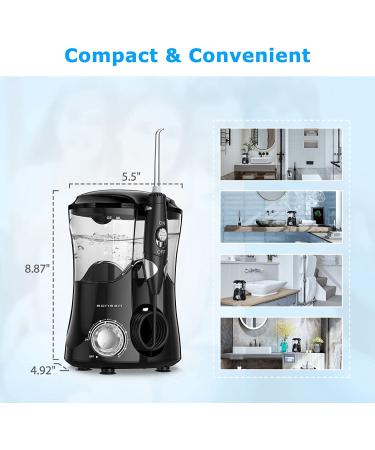 BONSEN Water Flosser 600ML Dental Oral Irrigator - 7 Jet Tips, 10 Pressure Levels - for Braces, Bridges, Gum Care - Professional Family Water Floss - Black - Buy Online on GoSupps.com