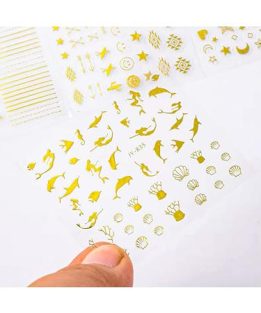 CHANGAR 30 Sheets Gold Nail Art Stickers 3D Self-Adhesive Gold Nail Decals Star Snowflake Geometry Line Nail Supplies Multi Theme Pattern Nail Designs for Women Girls Nail Art Decorations - Buy Online on GoSupps.com