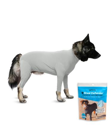 Shed Defender Sport Dog Onesie - Seen on Shark Tank, Shedding Bodysuit for Dogs, Anxiety Vest, Calming Shirt, Hot Spots, Allergy Tick & UV Protection, Recovery Suit, Full Body Shed Suit, Vet Approved L (41 - 60 lbs.) Heather Grey