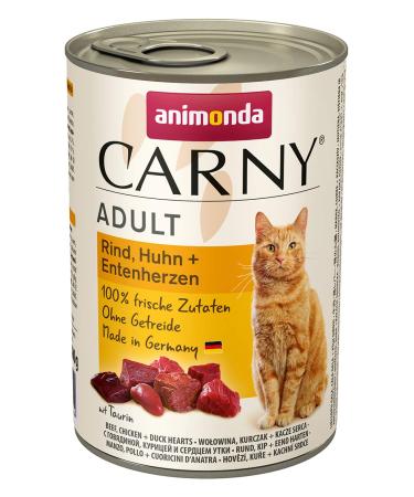 Animonda carny adult cat food wet food for adult cats beef chicken + duck heart 6 x 400 g beef chicken + duck heart 1 piece (6 Pack) - Buy Online on GoSupps.com