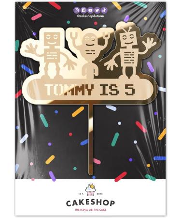Cakeshop Cake Decoration Pack | Robot Alien Birthday Premium 3mm Mirror Acrylic Plastic Cake Topper Sign & 25g Party Pack of Cake Sugar Sprinkles | Custom Name & Age Cake Decorations (Gold) Non-Prime Mirror Acrylic: Gold - Buy Online on GoSupps.com