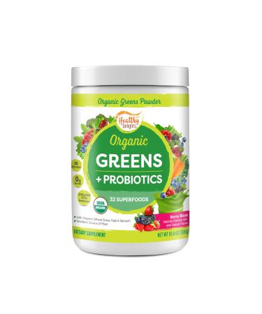 Healthy Delights Naturals - Organic Greens + Probiotics Powder - Naturally Boost Energy - USDA Organic - Delicious Berry Flavored - 30 Servings