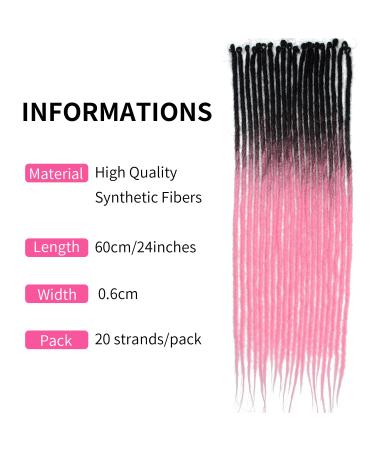 Handmade 24 Thin 0.6cm Synthetic Dreadlock Extensions - Soft Crochet Hair Hip-Hop Style 20 Strands Pink - Buy Online on GoSupps.com