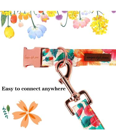 Unique Style Paws Colorful Flower Dog Leash - Durable Cotton Training Line for Small to Large Dogs - Orange & Pink Floral Design - Buy Online on GoSupps.com