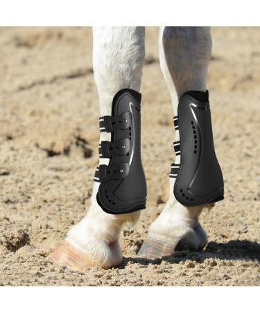 Free Gaiters & String Caps - 4-Set Neoprene Horse Sports Boots with Impact Protection for Jumping Riding Events & Dressage - Black - Buy Online on GoSupps.com