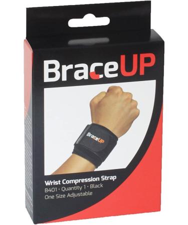 BraceUP Wrist Compression Strap & Wrap for Tendonitis Tennis Gym Workout - Adjustable One Size (Black) - 1 PC - Buy Online on GoSupps.com