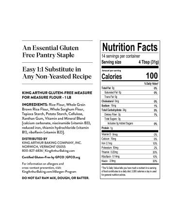King Arthur Measure for Measure Flour - Gluten-Free, Non-GMO, Kosher, Non-Dairy - 1 lb (Pack of 1) - Buy Online on GoSupps.com