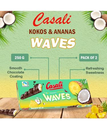  SORINA Casali Waves Coco-Pineapple Chocolate bars with coconut and pineapple foam filling Fairtrade cocoa 2 x 250g carton packaging - Buy Online on GoSupps.com