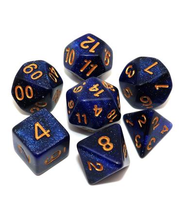 CREEBUY DND Dice Set Dark Blue Mix Black Nebula Dice for Dungeon and Dragons D&D RPG Role Playing Games 7Pcs Polyhedral Dice with Dice Bag Black & Dark Blue Nebula