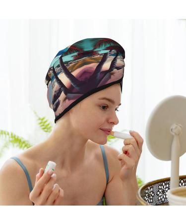 Beach Scenery Coral Velvet Dry Hair Cap | Ideal for Home Travel Pool Parties & Baths - Fast International Shipping - Buy Online on GoSupps.com